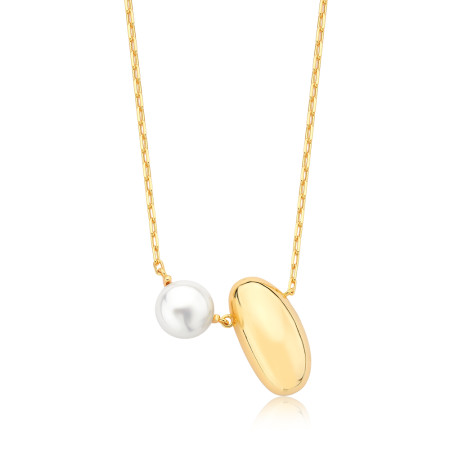 Gargantilha Cartierzinha c/ Perola e Gomo Liso Folheada a Ouro 18k   