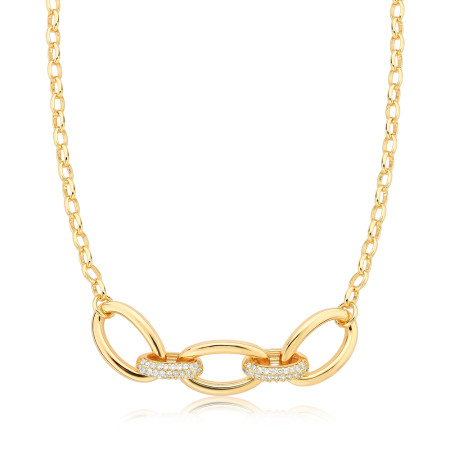 Corrente Portuguesa c/ Elos Lisos e Cravejados Folheada a Ouro 18k