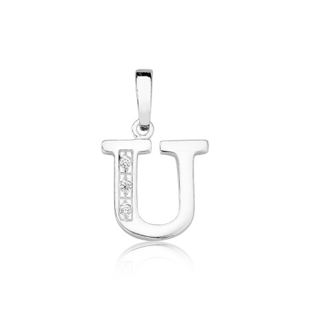 Pingente de Prata Letra com Zircônia Pequena (U)