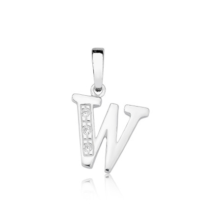 Pingente de Prata Letra com Zircônia Pequena (W)