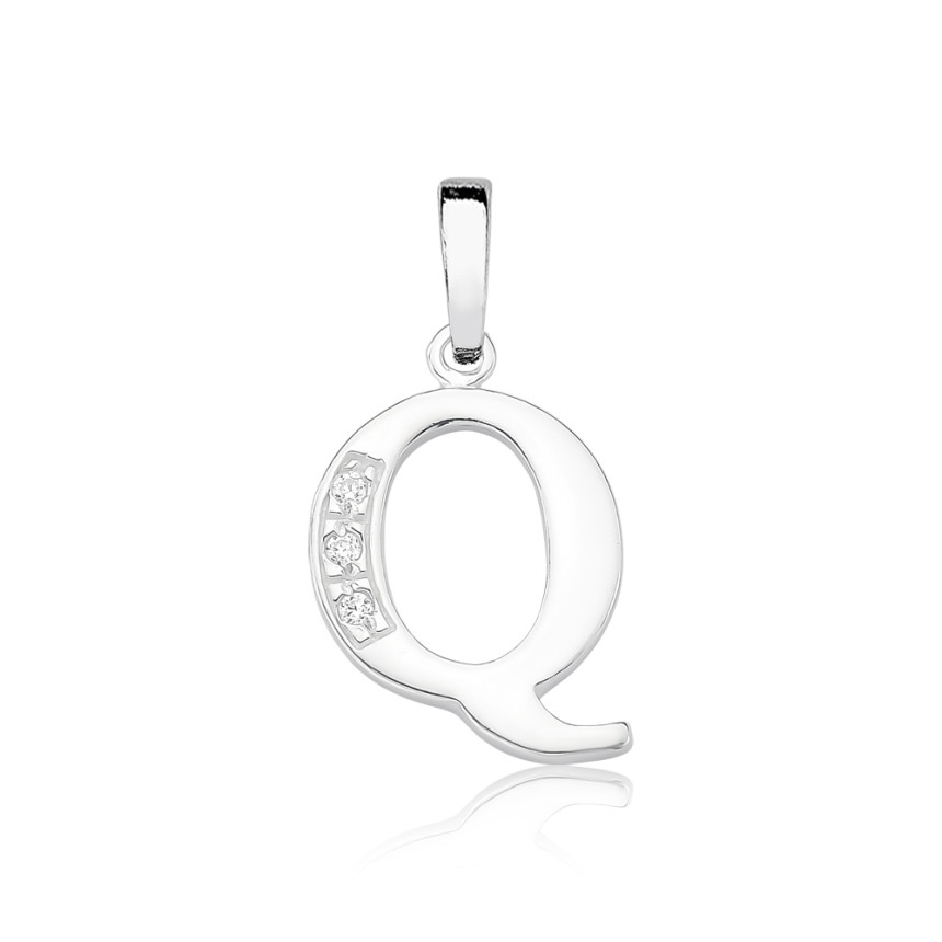 Pingente de Prata Letra com Zircônia Pequena (Q)