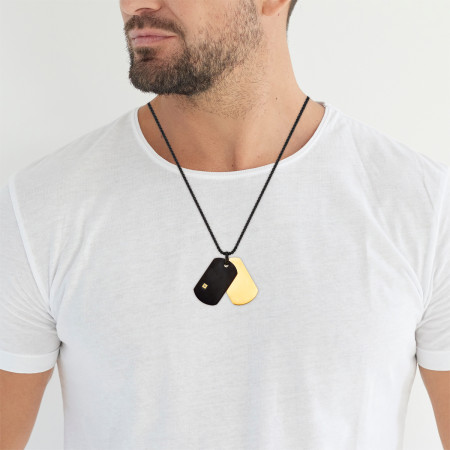 Corrente Aço Rosso c/ Placa Acetinada e Placa Gold  70cm 