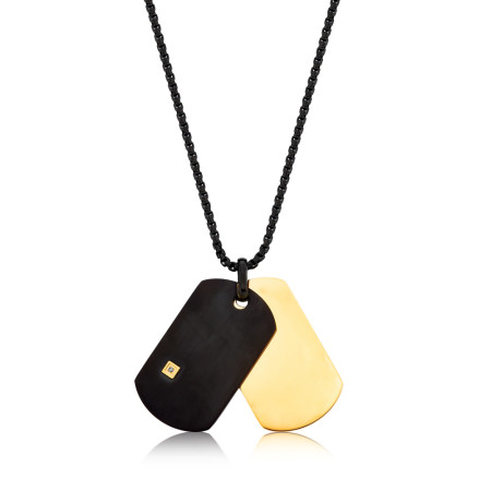 Corrente Aço Rosso c/ Placa Acetinada e Placa Gold  70cm 