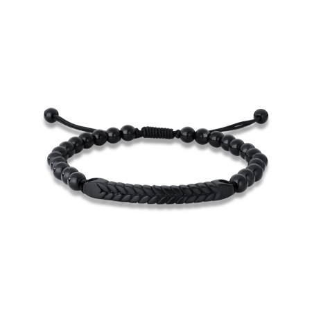 Pulseira Aço Shambala Onix c/ Placa Trabalhada 