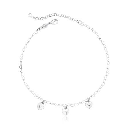 Tornozeleira Prata Leve Trio Coração Liso