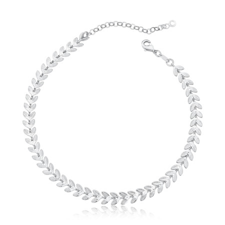 Tornozeleira Prata Leve Folhinhas  Trabalhadas