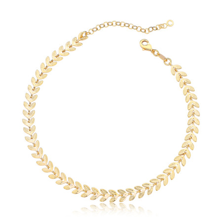  Tornozeleira Folhinhas  Trabalhadas Folheada a Ouro 18k