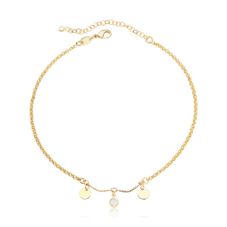 Tornozeleira Canga Circulos e Ponto Luz  Folheada a Ouro 18k