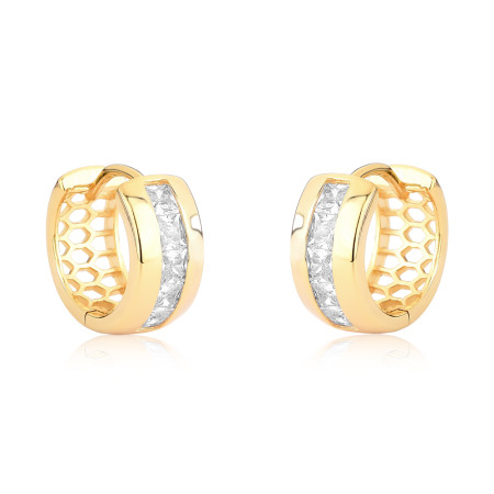 Argola Click c/ Zircônias Quadradas (1x6) 15mm Folheada a Ouro 18k 