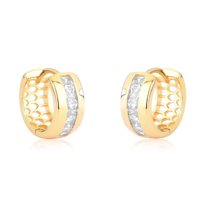 Argola Click c/ Zircônias Quadradas (1x6) 15mm Folheada a Ouro 18k 