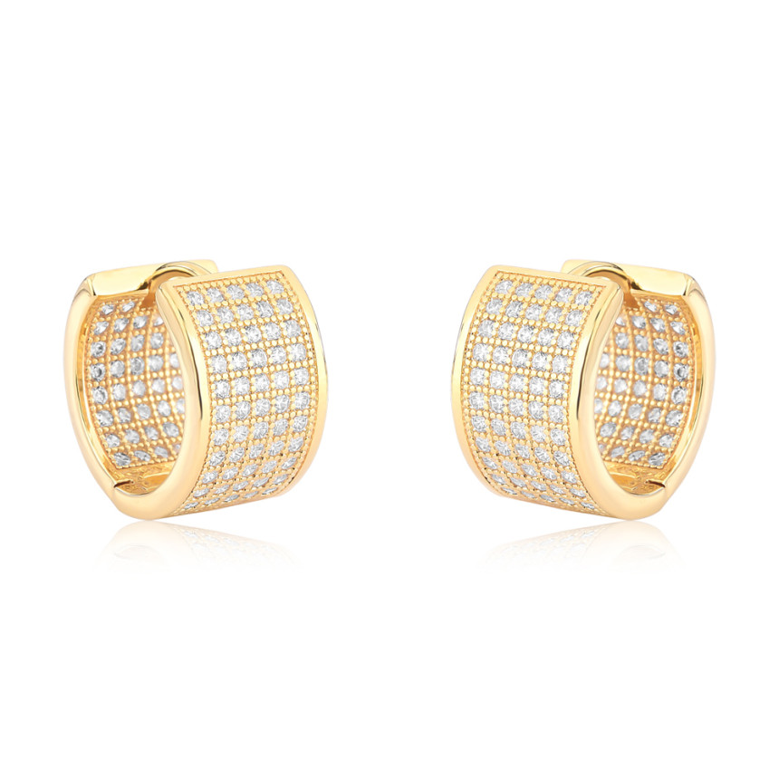 Argola Click Larga Cinco Fileiras Cravejadas Zircônia Interna (5x12) 15mm Folheada a Ouro 18k 