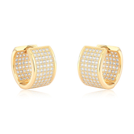 Argola Click Larga Cinco Fileiras Cravejadas Zircônia Interna (5x12) 15mm Folheada a Ouro 18k 