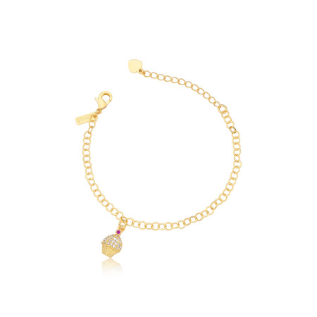 Pulseira Elos c/ Cupcake Folheada a Ouro 18k