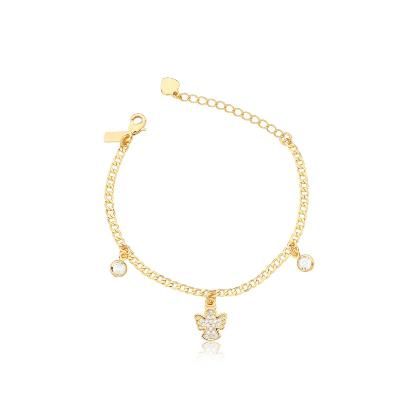 Pulseira Infantil Ponto Luz e Anjinho Folheada a Ouro 18k