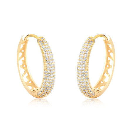 Argola Click Cinco Fileiras Cravejadas 22mm Folheada a Ouro 18k 