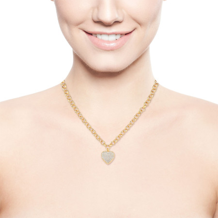 Gargantilha Portuguesa Coração Cravejado Folheada a Ouro 18k