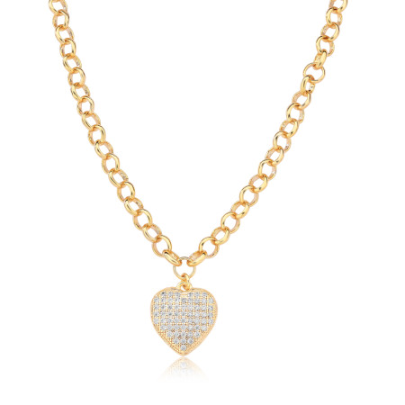 Gargantilha Portuguesa Coração Cravejado Folheada a Ouro 18k