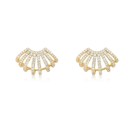  Brinco Gancho Oito Fios Cravejado Folheado a Ouro 18k 