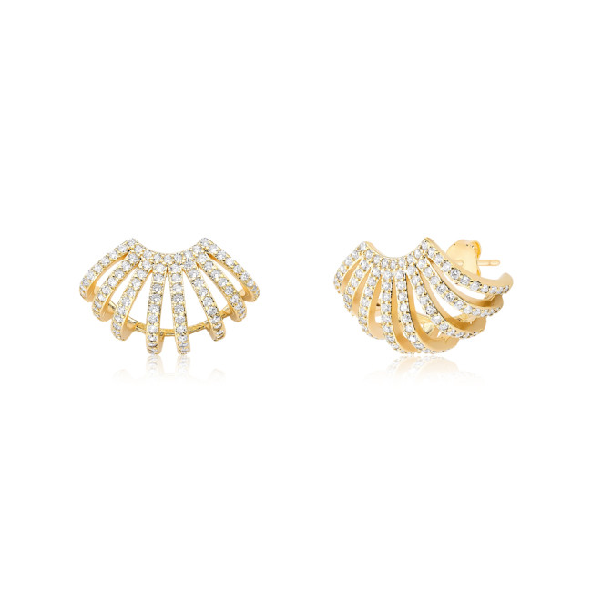 Brinco Gancho Oito Fios Cravejado Folheado a Ouro 18k 