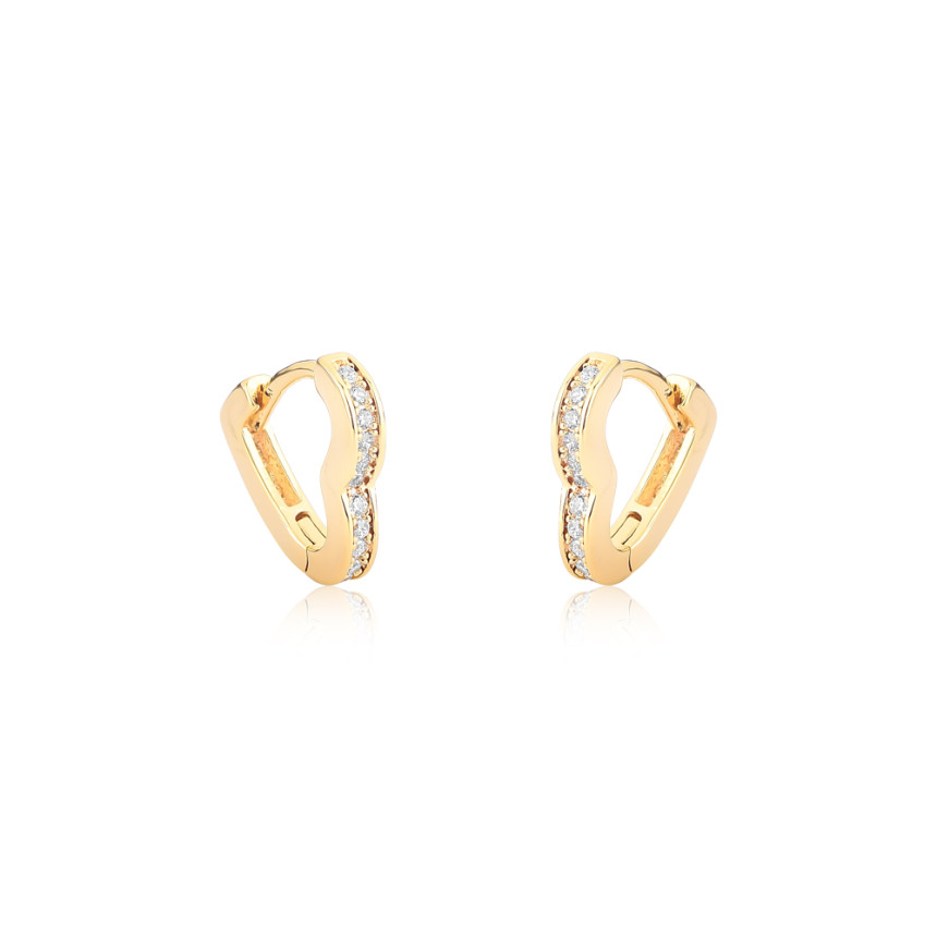 Argola Click Coração Cravejado (1x11) 12mm Folheada a Ouro 18k