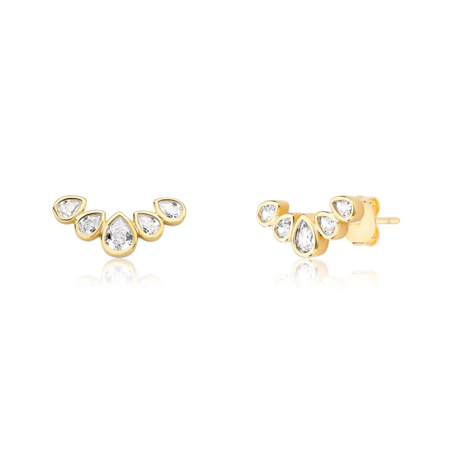 Brinco Ear Cuff Zircônias Gota Embutida Folheado a Ouro 18k