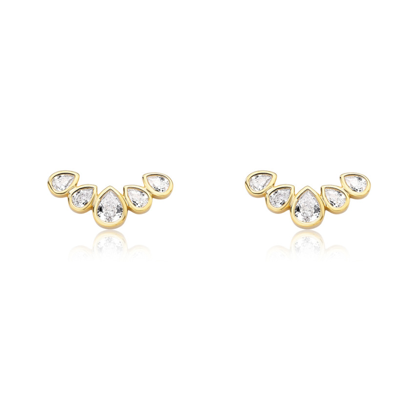 Brinco Ear Cuff Zircônias Gota Embutida Folheado a Ouro 18k
