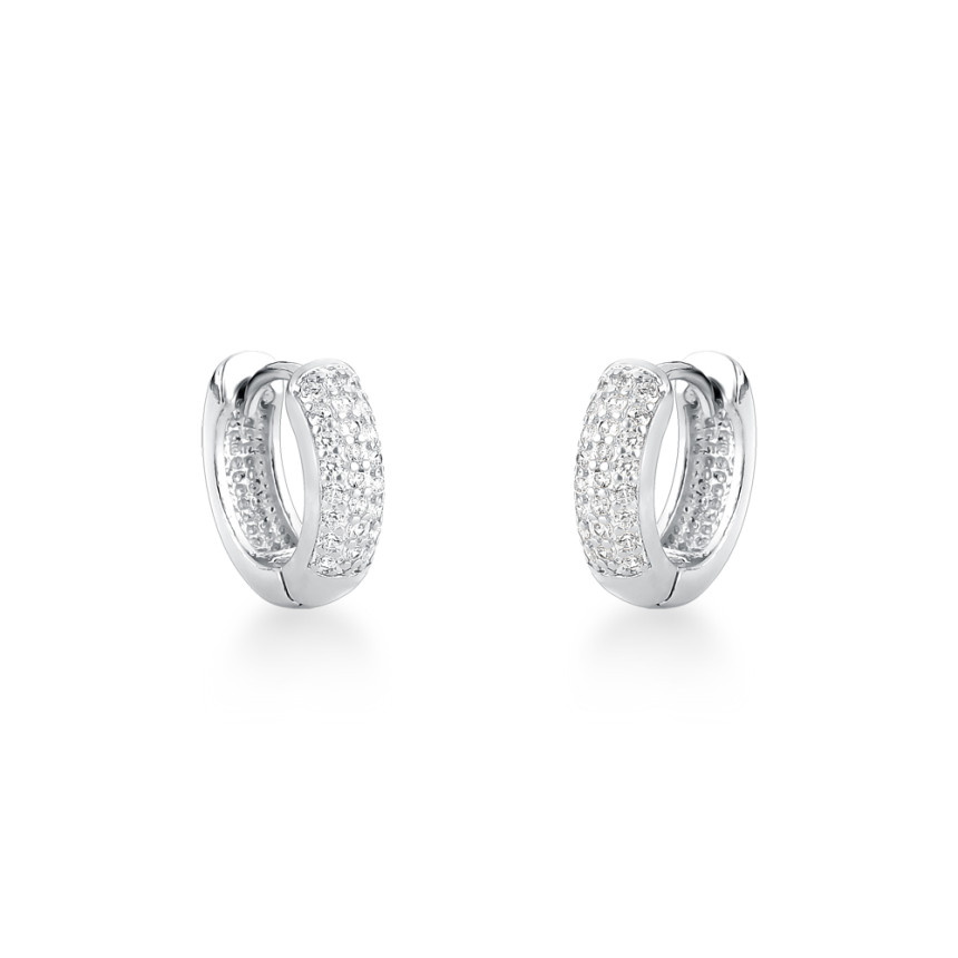 Argola Prata Leve Click 3 Fileiras Cravejadas (3x8) 11mm