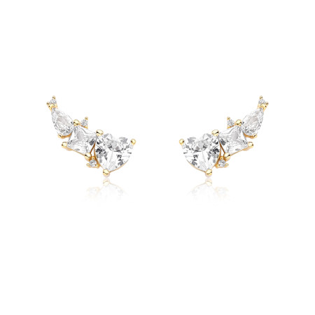  Brinco Ear Cuff Zircônias Coração Quadrado e Gota Folheado a Ouro 18k
