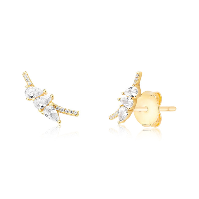 Brinco Ear Cuff c/ Três Zircônias Gota Folheado a Ouro 18k