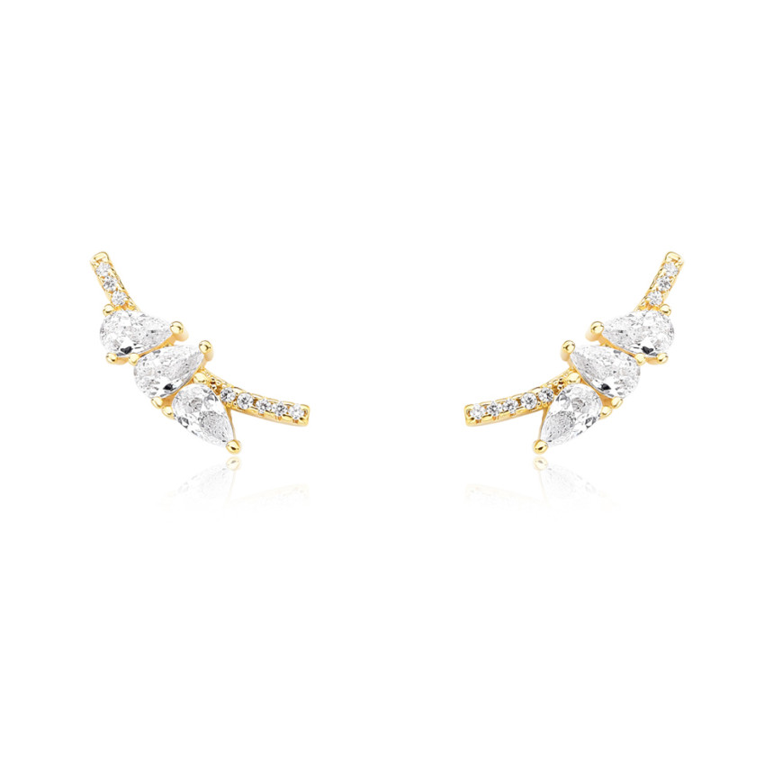 Brinco Ear Cuff c/ Três Zircônias Gota Folheado a Ouro 18k