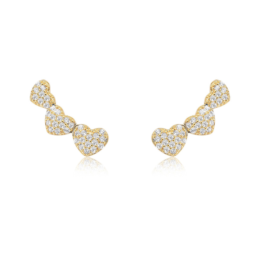 Brinco Ear Cuff Trio Coração Cravejado Folheado a Ouro 18k