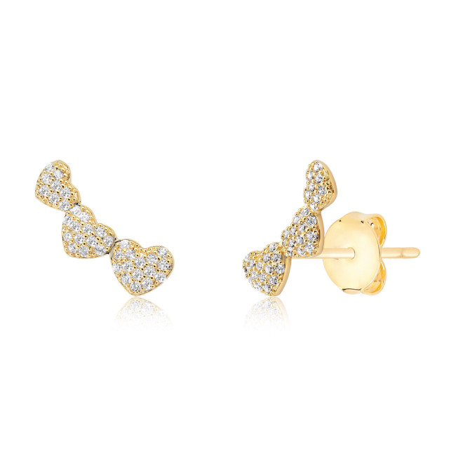 Brinco Ear Cuff Trio Coração Cravejado Folheado a Ouro 18k