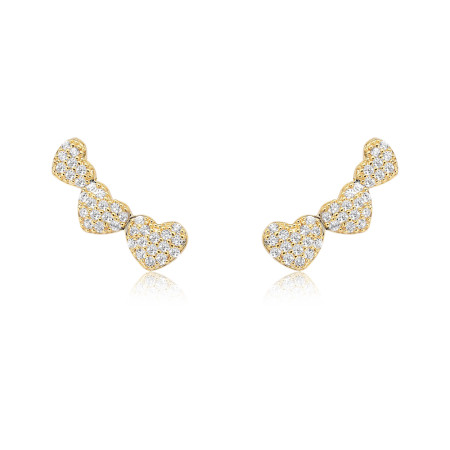 Brinco Ear Cuff Trio Coração Cravejado Folheado a Ouro 18k