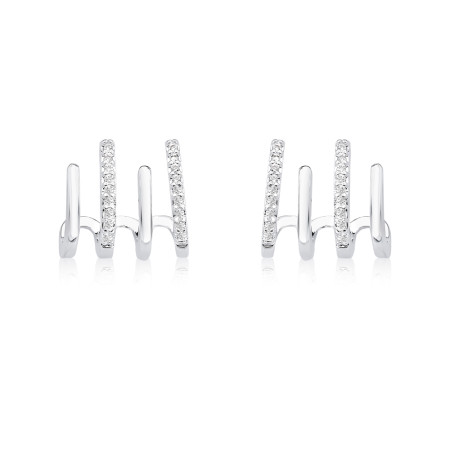 Brinco Prata Leve Gancho Assimétrico 4 Fios Lisos / Cravejados