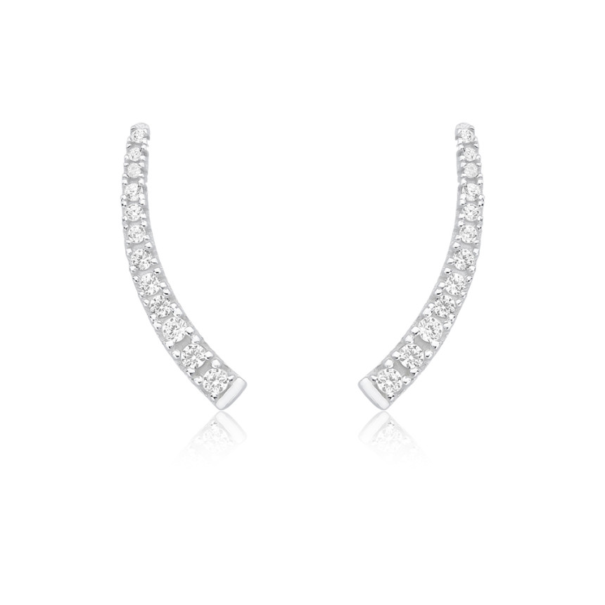 Brinco Prata Ear Cuff Palito Zircônias Crescentes 