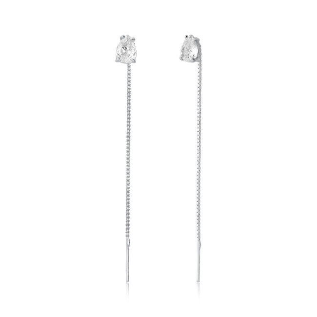 Brinco Prata Agulha c/ Zircônia Ponto Luz Gota  