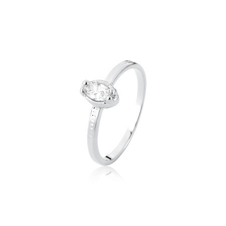 Anel Prata Zircônia Navete Lateral Trabalhada