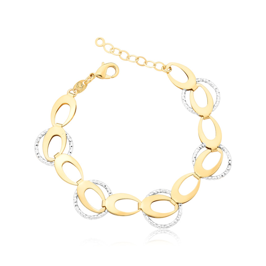 Pulseira Elos Lisos c/ Aros Trançados Folheada a Ouro 18k
