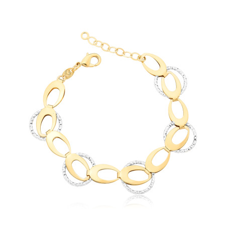 Pulseira Elos Lisos c/ Aros Trançados Folheada a Ouro 18k