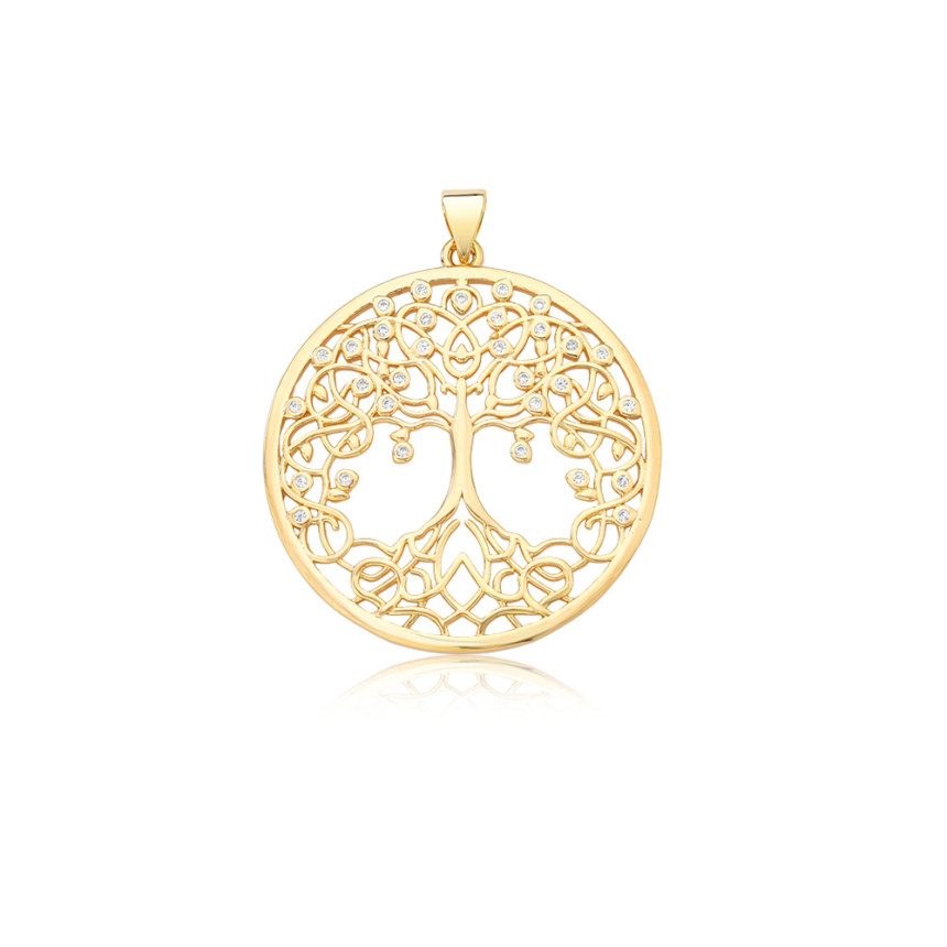 Pingente Mandala Árvore da Vida Vazado Folheado a Ouro 18k