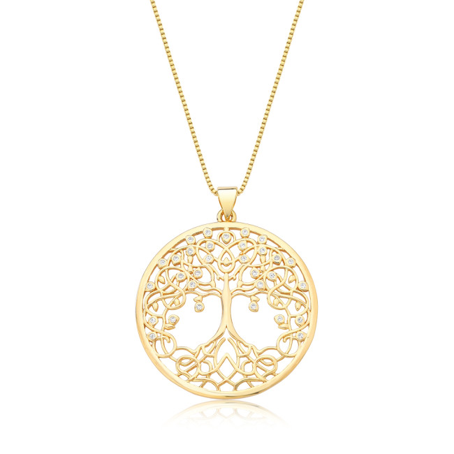 Pingente Mandala Árvore da Vida Vazado Folheado a Ouro 18k