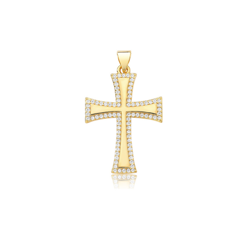 Pingente Cruz Lisa c/ Borda Cravejada Folheado a Ouro 18k