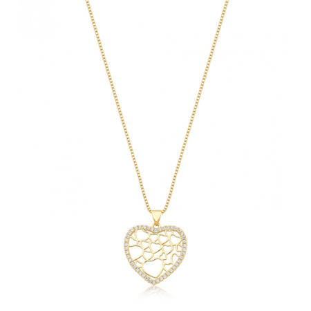 Gargantilha Coração Vazado c/ Corações Folheada a Ouro 18k