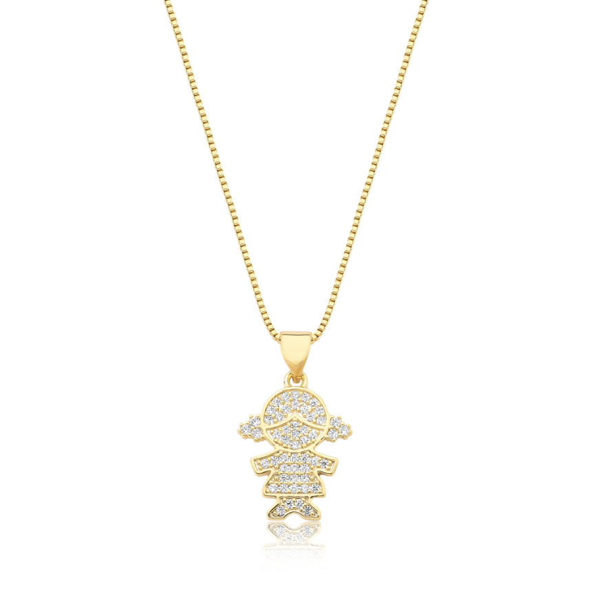 Gargantilha Veneziana Menina Cravejada Folheada a Ouro 18k  