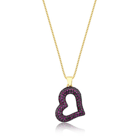 Gargantilha Coração Zircônia Rubi Folheado a Ouro 18k