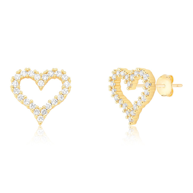 Conjunto Coração Vazado Cravejado Folheado a Ouro 18k  