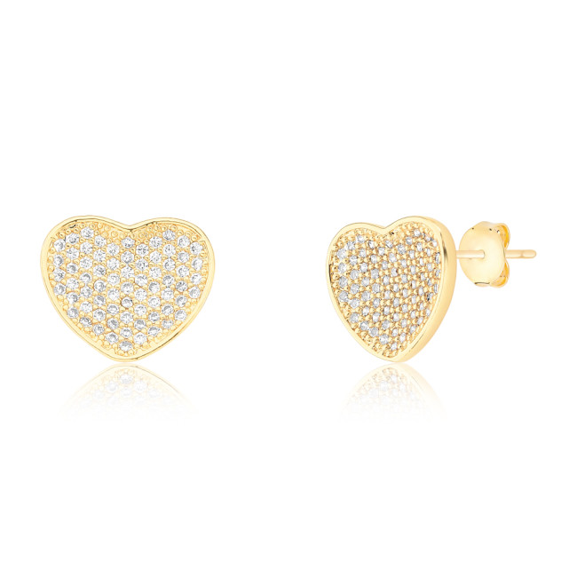 Conjunto Coração Cravejado Folheado a Ouro 18k  