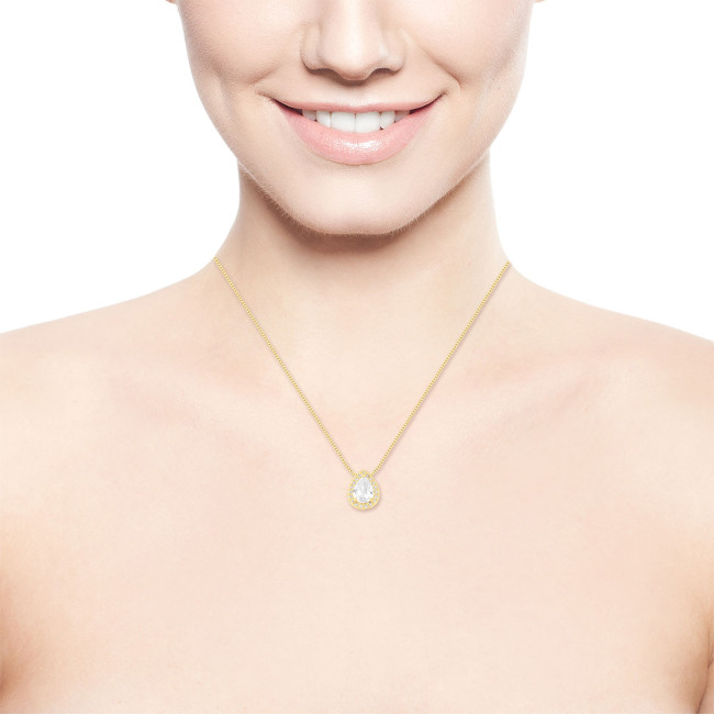 Conjunto Zircônia Gota c/ Borda Cravejada Folheado a Ouro 18K 