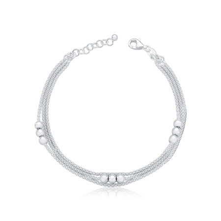 Pulseira Prata Pipoquinha Tripla c/ Trio Esferas