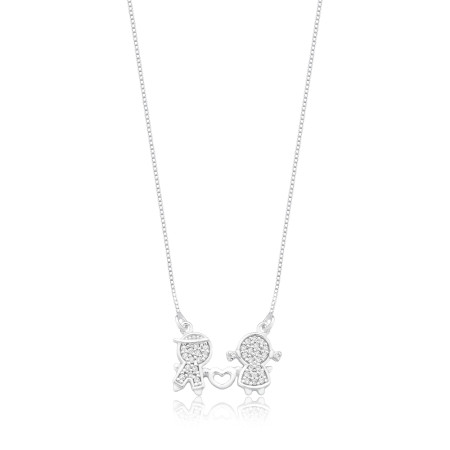 Gargantilha Prata Casal Cravejado c/ Coração Vazado